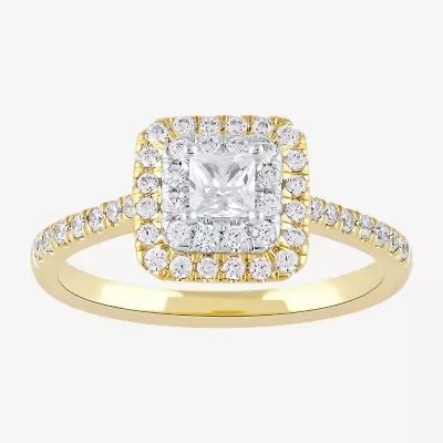 Certified (F / Si1) Womens /8 CT. T.W. Lab Grown White Diamond 10K Gold Cushion Side Stone Halo Engagement Ring