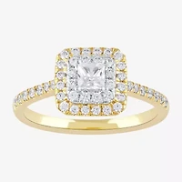 Certified (F / Si1) Womens /8 CT. T.W. Lab Grown White Diamond 10K Gold Cushion Side Stone Halo Engagement Ring