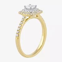 Certified (F / Si1) Womens /8 CT. T.W. Lab Grown White Diamond 10K Gold Cushion Side Stone Halo Engagement Ring