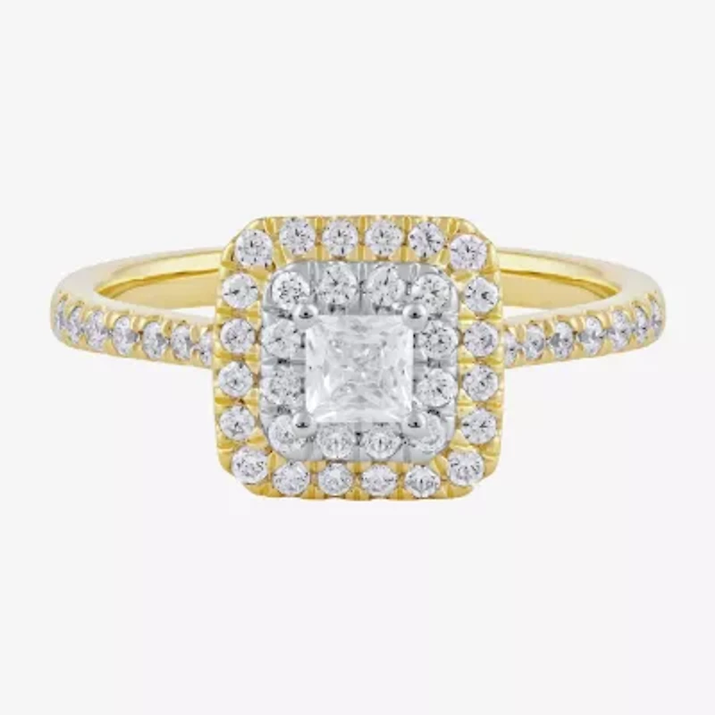 Certified (F / Si1) Womens /8 CT. T.W. Lab Grown White Diamond 10K Gold Cushion Side Stone Halo Engagement Ring
