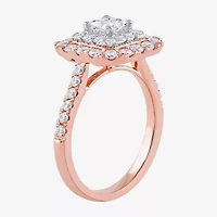 Certified (F / Si1) Womens 1 3/8 CT. T.W. Lab Grown White Diamond 10K Rose Gold Cushion Side Stone Halo Engagement Ring