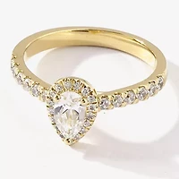 Certified (F / Si1) Womens / CT. T.W. Lab Grown White Diamond 10K Gold Pear Side Stone Halo Engagement Ring