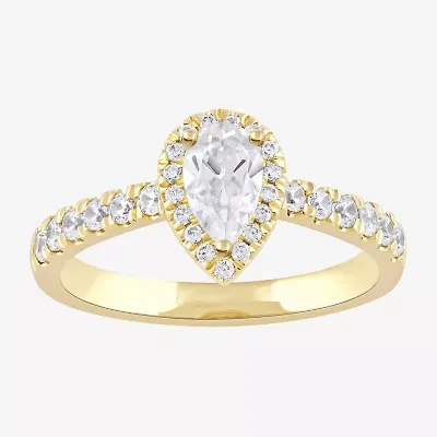 Certified (F / Si1) Womens / CT. T.W. Lab Grown White Diamond 10K Gold Pear Side Stone Halo Engagement Ring