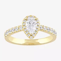 Certified (F / Si1) Womens / CT. T.W. Lab Grown White Diamond 10K Gold Pear Side Stone Halo Engagement Ring