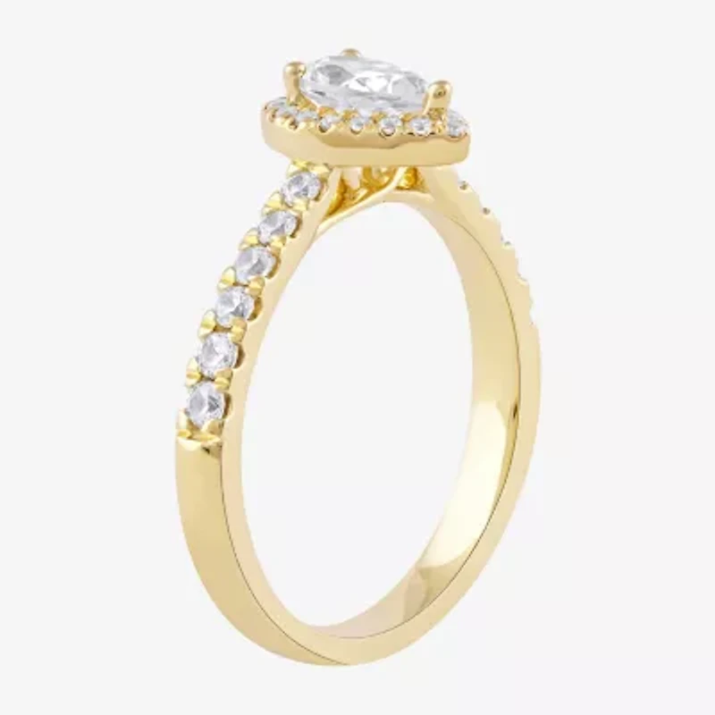 Certified (F / Si1) Womens 3/4 CT. T.W. Lab Grown White Diamond 10K Gold Pear Side Stone Halo Engagement Ring