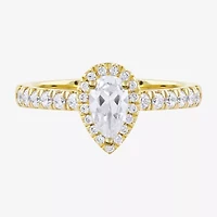 Certified (F / Si1) Womens / CT. T.W. Lab Grown White Diamond 10K Gold Pear Side Stone Halo Engagement Ring