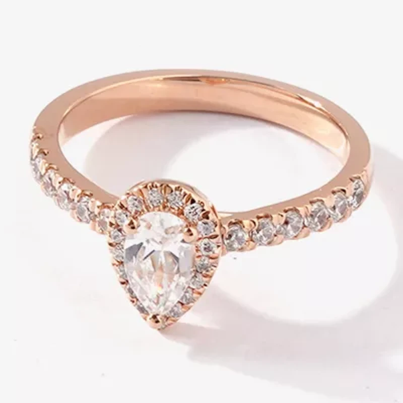 Certified (F / Si1) Womens CT. T.W. Lab Grown White Diamond 10K Rose Gold Pear Side Stone Halo Engagement Ring