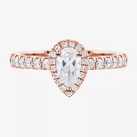Certified (F / Si1) Womens CT. T.W. Lab Grown White Diamond 10K Rose Gold Pear Side Stone Halo Engagement Ring