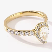 Certified (F / Si1) Womens / CT. T.W. Lab Grown White Diamond 10K Gold Pear Side Stone Halo Engagement Ring