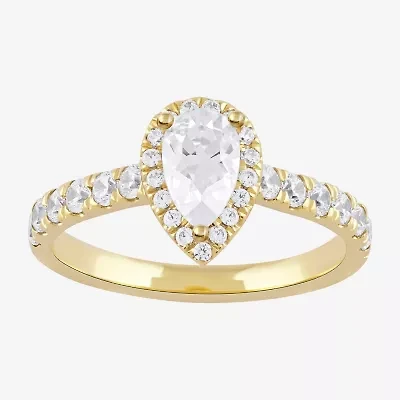 Certified (F / Si1) Womens / CT. T.W. Lab Grown White Diamond 10K Gold Pear Side Stone Halo Engagement Ring