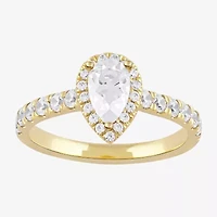 Certified (F / Si1) Womens / CT. T.W. Lab Grown White Diamond 10K Gold Pear Side Stone Halo Engagement Ring