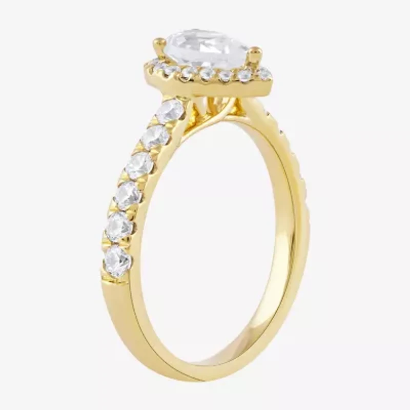 Certified (F / Si1) Womens / CT. T.W. Lab Grown White Diamond 10K Gold Pear Side Stone Halo Engagement Ring