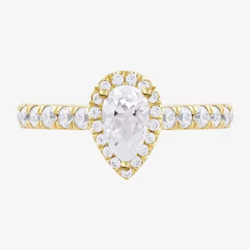 Certified (F / Si1) Womens / CT. T.W. Lab Grown White Diamond 10K Gold Pear Side Stone Halo Engagement Ring