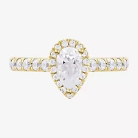 Certified (F / Si1) Womens / CT. T.W. Lab Grown White Diamond 10K Gold Pear Side Stone Halo Engagement Ring