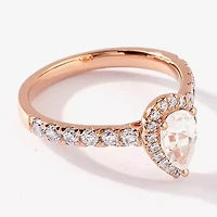 Certified (F / Si1) Womens 1 CT. T.W. Lab Grown White Diamond 10K Rose Gold Pear Side Stone Halo Engagement Ring