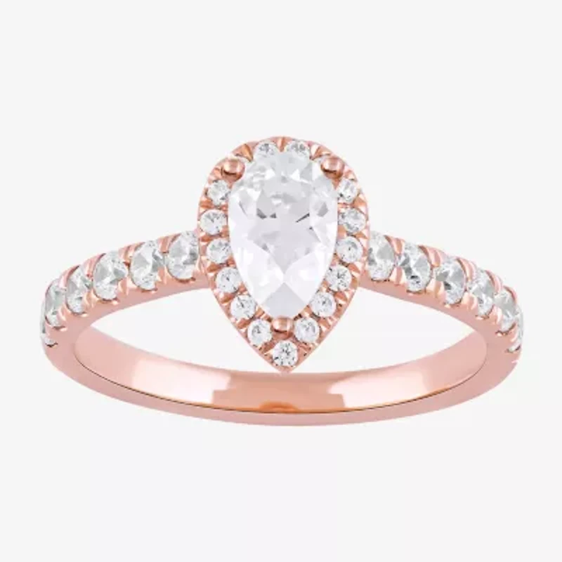 Certified (F / Si1) Womens 1 CT. T.W. Lab Grown White Diamond 10K Rose Gold Pear Side Stone Halo Engagement Ring