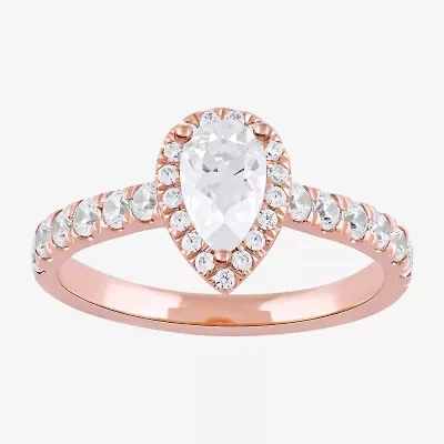 Certified (F / Si1) Womens 1 CT. T.W. Lab Grown White Diamond 10K Rose Gold Pear Side Stone Halo Engagement Ring