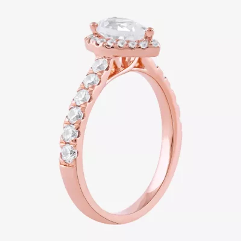 Certified (F / Si1) Womens 1 CT. T.W. Lab Grown White Diamond 10K Rose Gold Pear Side Stone Halo Engagement Ring