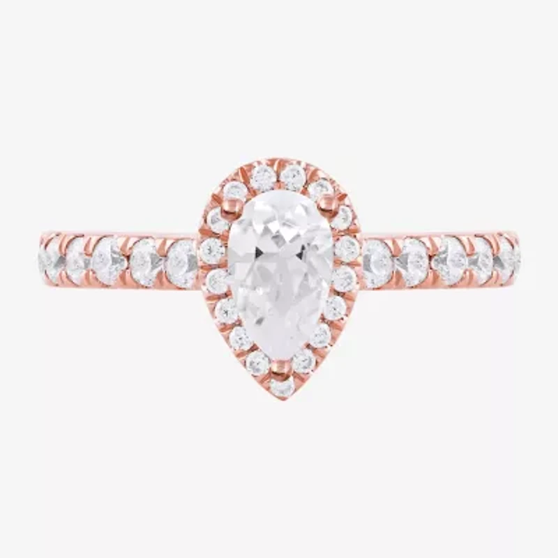 Certified (F / Si1) Womens 1 CT. T.W. Lab Grown White Diamond 10K Rose Gold Pear Side Stone Halo Engagement Ring