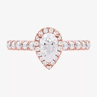 Certified (F / Si1) Womens 1 CT. T.W. Lab Grown White Diamond 10K Rose Gold Pear Side Stone Halo Engagement Ring
