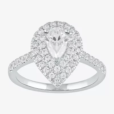 Certified (F / Si1) Womens / CT. T.W. Lab Grown White Diamond 10K Gold Pear Side Stone Halo Engagement Ring