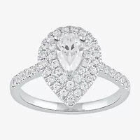 Certified (F / Si1) Womens / CT. T.W. Lab Grown White Diamond 10K Gold Pear Side Stone Halo Engagement Ring