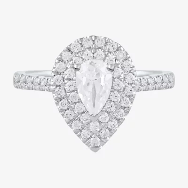Certified (F / Si1) Womens / CT. T.W. Lab Grown White Diamond 10K Gold Pear Side Stone Halo Engagement Ring