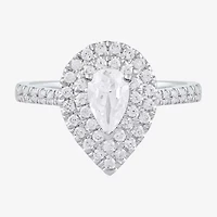 Certified (F / Si1) Womens / CT. T.W. Lab Grown White Diamond 10K Gold Pear Side Stone Halo Engagement Ring