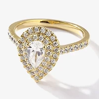 Certified (F / Si1) Womens 1 CT. T.W. Lab Grown White Diamond 10K Gold Pear Side Stone Halo Engagement Ring