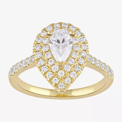 Certified (F / Si1) Womens 1 CT. T.W. Lab Grown White Diamond 10K Gold Pear Side Stone Halo Engagement Ring