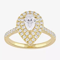 Certified (F / Si1) Womens 1 CT. T.W. Lab Grown White Diamond 10K Gold Pear Side Stone Halo Engagement Ring