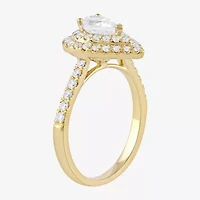 Certified (F / Si1) Womens 1 CT. T.W. Lab Grown White Diamond 10K Gold Pear Side Stone Halo Engagement Ring