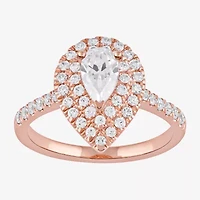 Certified (F / Si1) Womens 1 CT. T.W. Lab Grown White Diamond 10K Rose Gold Pear Side Stone Halo Engagement Ring