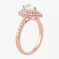 Certified (F / Si1) Womens 1 CT. T.W. Lab Grown White Diamond 10K Rose Gold Pear Side Stone Halo Engagement Ring