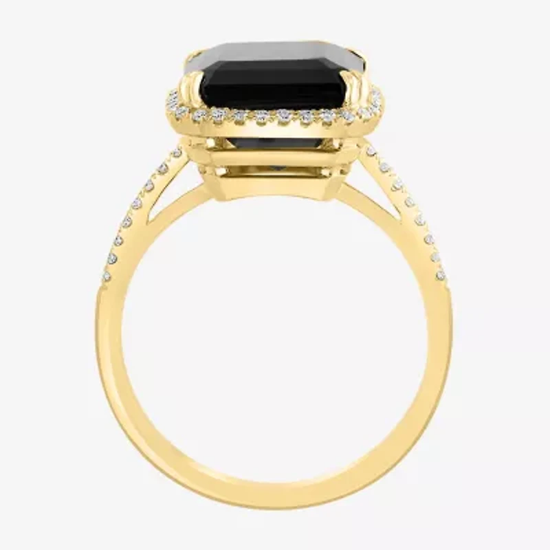 Effy  Womens Diamond Accent Genuine Black Onyx 14K Gold Round Cocktail Ring