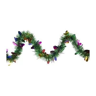 50' x 2'' Green and Multi-Color Christmas Light Bulb Wrapped Tinsel Garland - Unlit