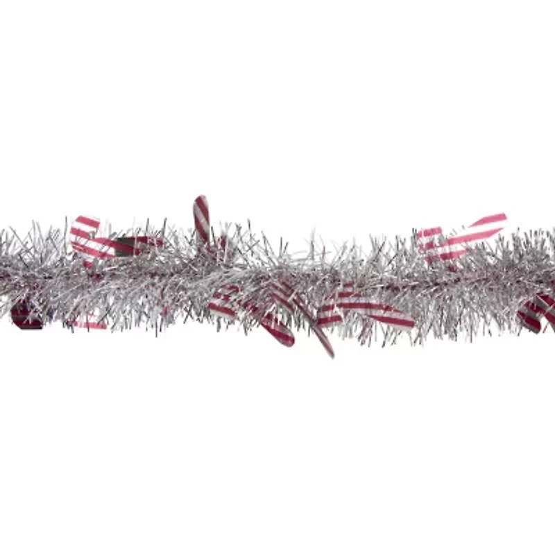 50' x 3'' Silver Christmas Candy Cane Wrapped Tinsel Garland - Unlit
