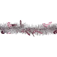 50' x 3'' Silver Christmas Candy Cane Wrapped Tinsel Garland - Unlit