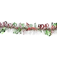 50' x 2.5'' White  Red and Green Christmas HO HO HO Wrapped Tinsel Garland - Unlit