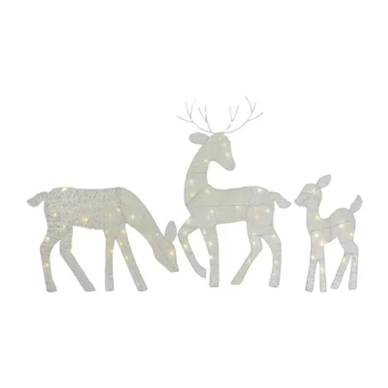 Set of 3 LED Lighted White Reindeer Family Outdoor Christmas Decorations 29"