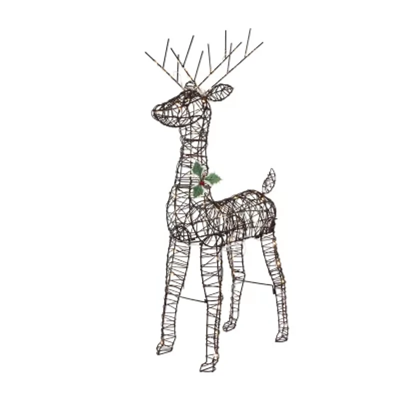 45.5'' LED Lighted Rattan Deer Outdoor Christmas Decoration