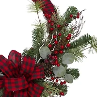 Red and Black Buffalo Plaid and Berry Artificial Christmas Wreath - 24-Inch  Unlit