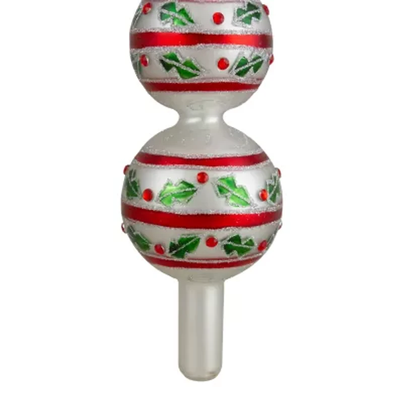 14.75'' White  Red and Green Glass Finial Christmas Tree Topper