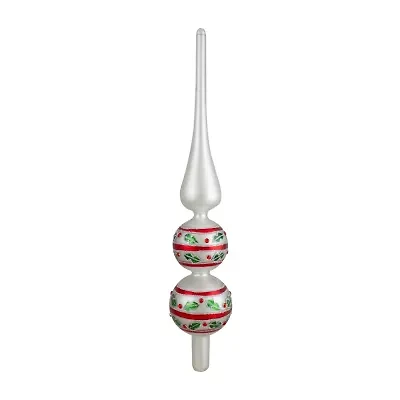 14.75'' White  Red and Green Glass Finial Christmas Tree Topper