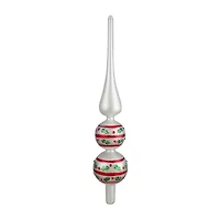 14.75'' White  Red and Green Glass Finial Christmas Tree Topper