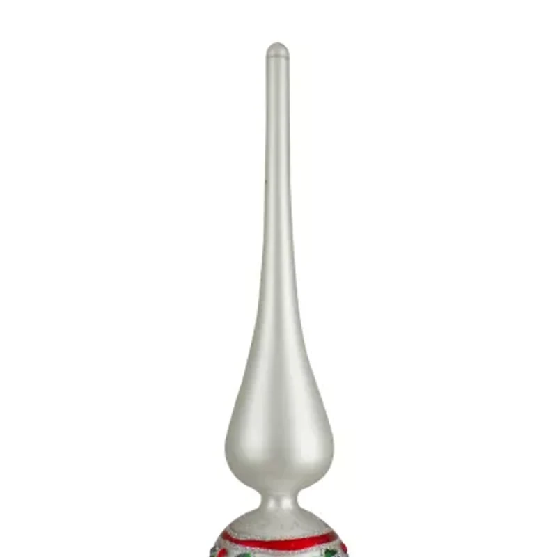 14.75'' White  Red and Green Glass Finial Christmas Tree Topper
