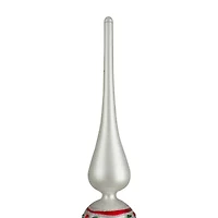 14.75'' White  Red and Green Glass Finial Christmas Tree Topper
