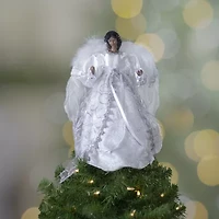 14'' African American Silver and White Angel Christmas Tree Topper  Unlit