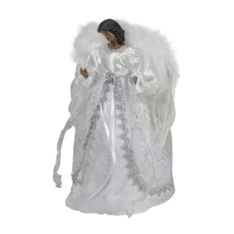 14'' African American Silver and White Angel Christmas Tree Topper  Unlit