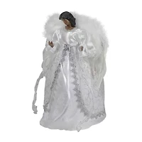 14'' African American Silver and White Angel Christmas Tree Topper  Unlit